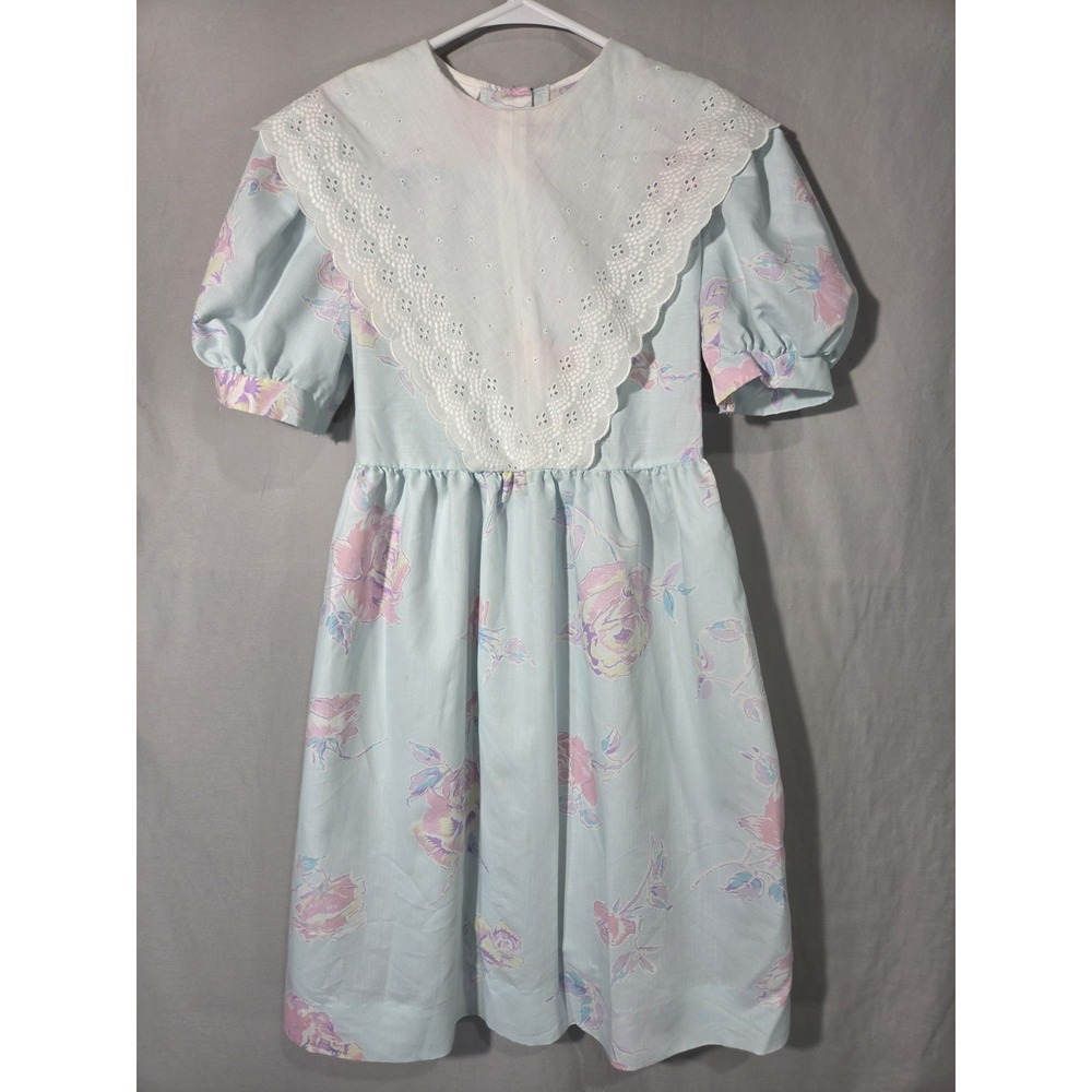 Vintage Bonnie Jean Floral Midi Dress Girls 14 Pastel Lace Collar Union Made